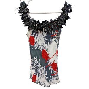 Vintage Kaelyn Max Womens Top Medium Pleated Floral Ruffled Sleeveless Artsy